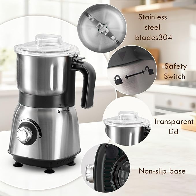 Mixer Grinder For Kitchen - Dry Grinding Cup For Grinding Spices, Nuts, Grains, And Coffee. Comes With A 750ml Fruit Juicer Cup. (Black+cup)