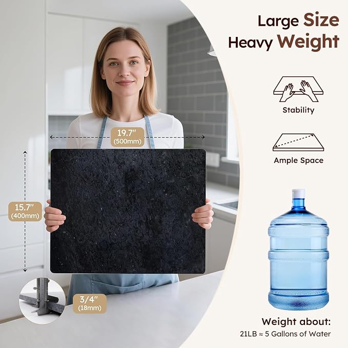 Diflart Natural Marble Stone Cutting Board for Kitchen, 16x20 Inch, Black, Marble Slab Pastry Board Large with Non Slip Feets for Keep the Dough Cool and Chocolate Tempering, Pack of 1 Pcs