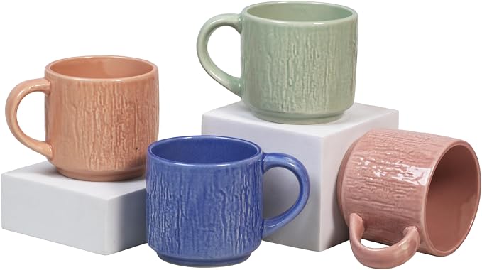 Servo Best Handmade Ceramic Coffee Mugs Set Of 4, 8Oz Comfortable Handle, Porcelain Mug for Latte, Tea, Cappuccino, Milk, Cocoa, Microwave & Dishwasher Safe, Cups for housewarming Gift set