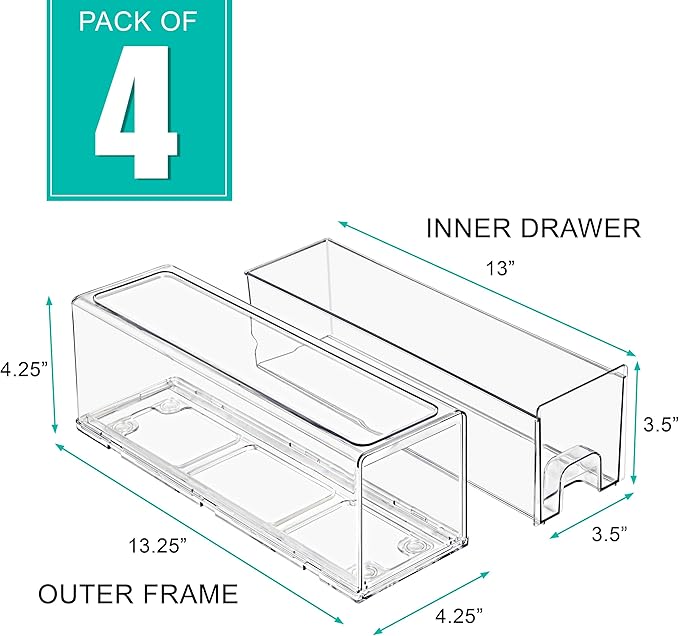 Sorbus Small Clear Stackable Storage Drawers, Plastic Storage Drawers with Handles, Craft, Clothes, Medicine, Makeup, Closet, Art Supply, Bathroom, Shoe, Toy Storage Organizer (4 Pack)
