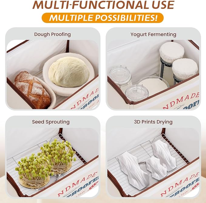 Bread Proofing Box with Heater, 50-130℉ Constant Temp Dough Proofer, 3-Sided Heating & 24H Timer, Foldable Fermentation Box for Sourdough Starter, Pizza Dough, Yogurt