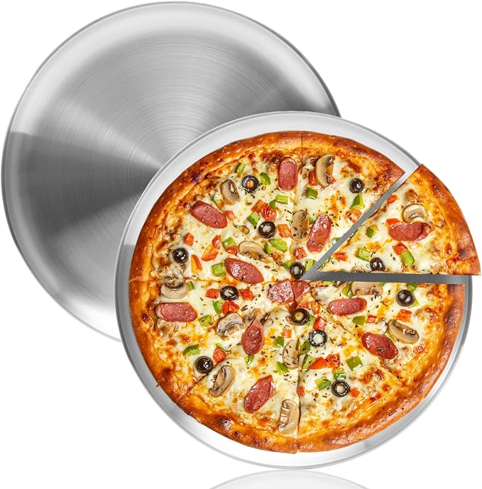 12 Inch Pizza Pans for Oven 2 Pack Stainless Steel Baking Sheet Round Plates for Cake Pie and Salad Pizza Steel Tray Oven Dishwasher Safe & Easy Clean