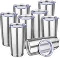 StarSpeed 20oz Tumbler Bulk with Lid, Stainless Steel Insulated Tumblers Double Wall Vacuum Insulated Travel Mug, Powder Coated Coffee Cups for Hot and Cold Drinks(Silver,8)