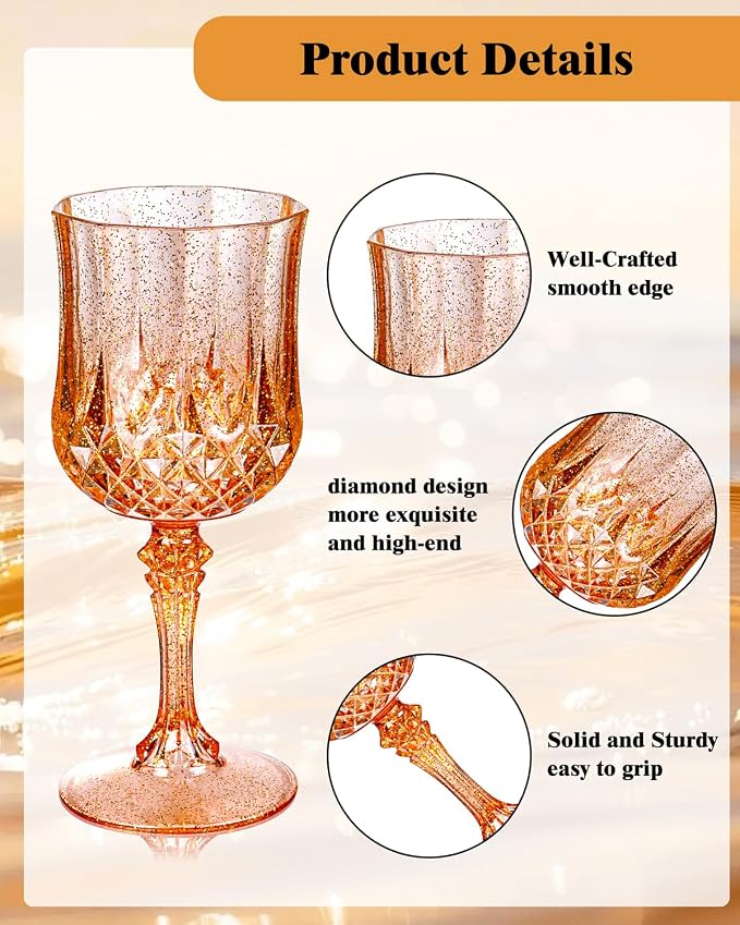 Ciaell 24PCS Amber Plastic Wine Glasses - 7 Oz Amber Vintage Drinking Glasses - Disposable Water Goblets Set for Party Wedding, Bar, Wine, Beer