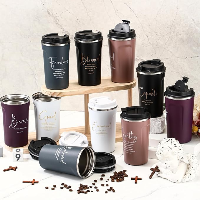 Meanplan 10 Set Christian Church Gift Bible Verse Tumbler Bulk 17oz Coffee Cup Religious Inspirational Tumbler for Women Men Church Member Grandparents Pastor Clergy(Multicolor, Bible Word Theme)