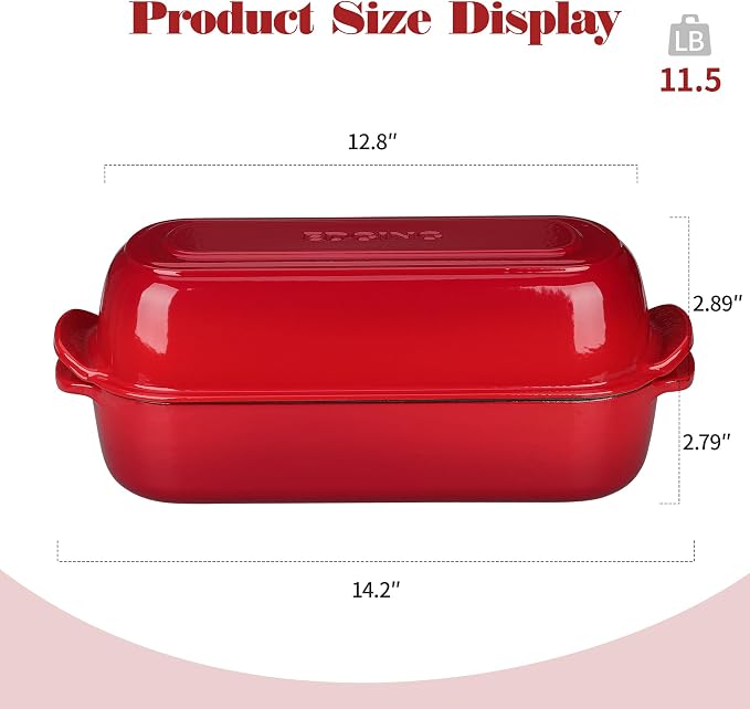 EDGING CASTING Enameled Cast Iron Loaf Pan with Lid, Bread pan, Dutch Oven Bread pan for Homemade Sourdough Bread Baking, 12.5x5.5 inch, 5qt, Red