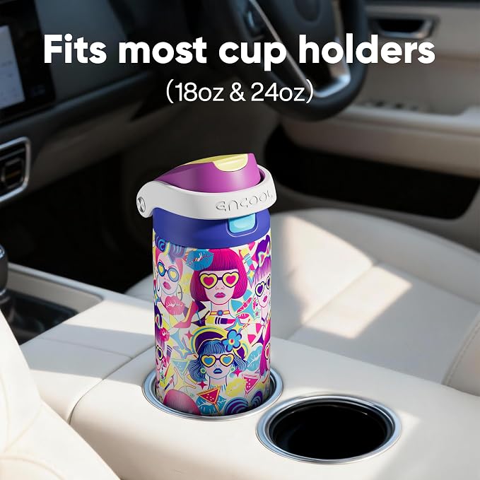 ENCOOL Leakproof Insulated Water Bottle with Straw Dual-Sip Water Bottle Bag-Safe Design for Work, Commute & Gym – Keeps Drinks Cold All Day, 24 oz, Neon Sweetheart