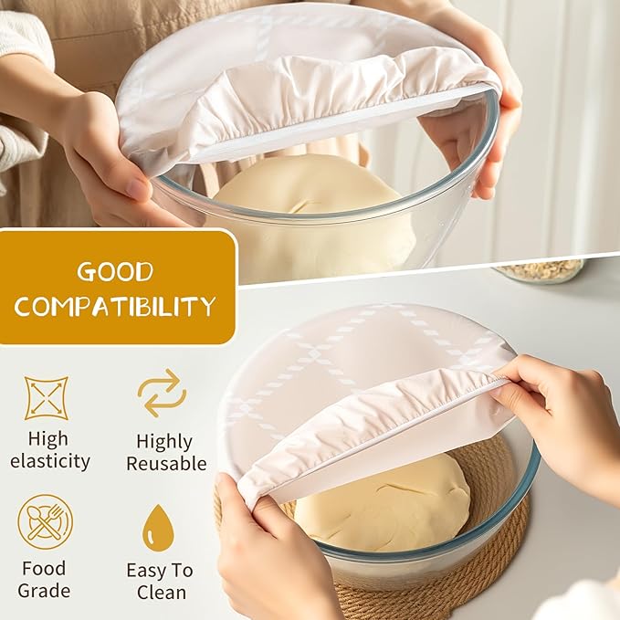 Reusable Bowl Covers for Bread Proofing- 3pc Beeswax Bowl Covers Reusable 8/10/12 Inch, 100% Organic Cotton, Elastic Cover for Sourdough- Shower Caps for Sourdough Bread, Dough Proofing & Food Storage