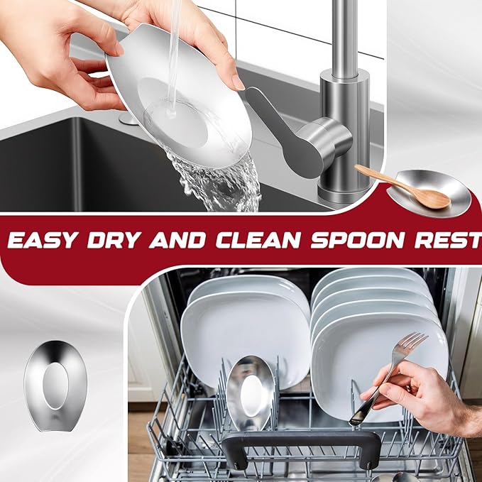 LemonRoad 6 Pcs Large Stainless Steel Spoon Rest, Spatula Ladle Holder, Spoon Rest for Counter Stove Top Coffee Station, Stainless Steel Utensil, Kitchen Accessories Dishwasher Safe