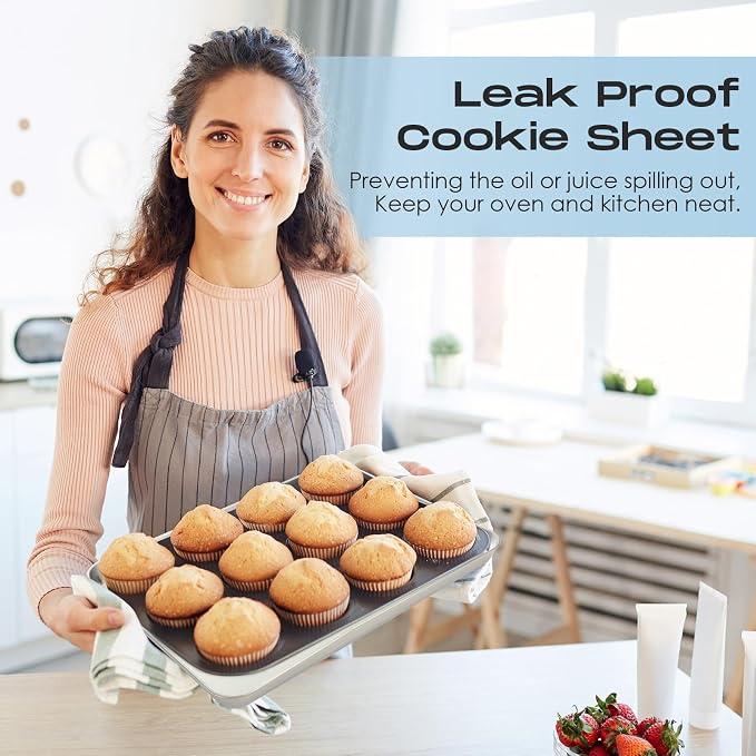Zopeal 12 Pcs Metal Serving Trays for Food,Baking Sheet Pan Stainless Steel Small Nonstick Cookie Sheet Set Quarter Baking Pan,Toaster Oven and Dishwasher Safe(16 x 12 x 1 Inch)