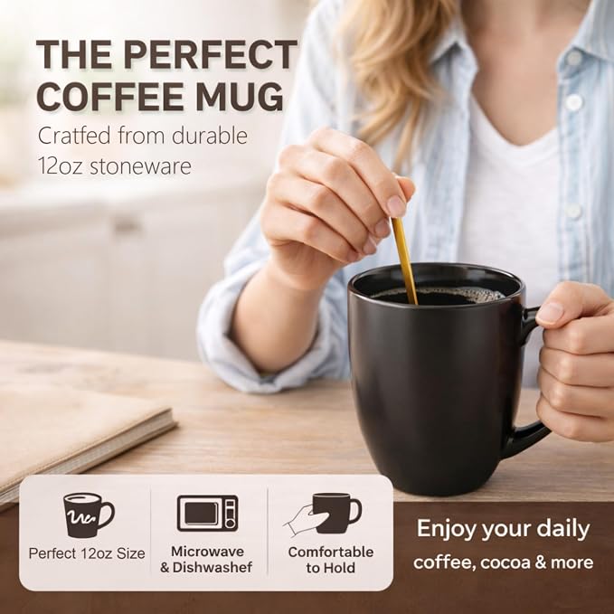 AmorArc 12 oz Coffee Mugs, Matte Coffee Cups with Large Handle for Man, Woman, Ceramic Coffee Mugs Set of 12 for Latte/Cappuccino/Cocoa/Milk, Dishwasher & Microwave Safe, Multi-Color