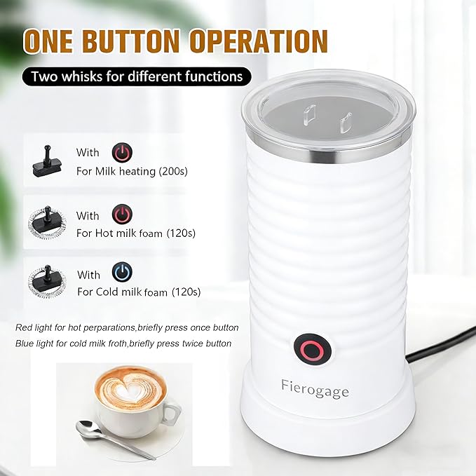 Milk Frother, Automatic Milk Steamer and Heater, 4-in-1 Multifunction Electric Hot and Cold Foam Maker and Milk Warmer for Latte, Cappuccinos, Macchiato, White