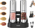 Electric Salt and Pepper Grinder Set Upgraded Stainless Steel Spice Grinder USB Rechargeable Automatic Pepper Mill Dual Charging Station Grinder Shakers, Silver