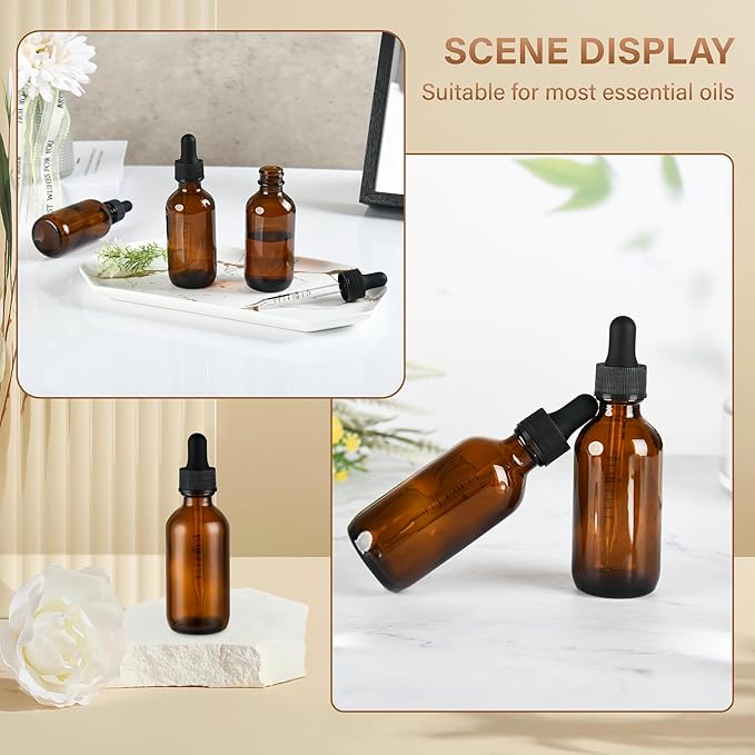 NOOEEISS 12 Pcs, 2oz Dropper Bottle, Amber Glass Eye Dropper Bottle, Tincture Bottles with Dropper, Leak-Proof Design, Stronger Suction, for All Kinds of Mixed Liquids
