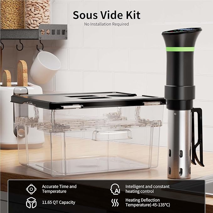 Sous Vide Cooker Kit, Includes 1000W Sous Vide Machine and 11.65QT Sous Vide Container with Double-Door Design, with Temperature and Time Digital Display Control