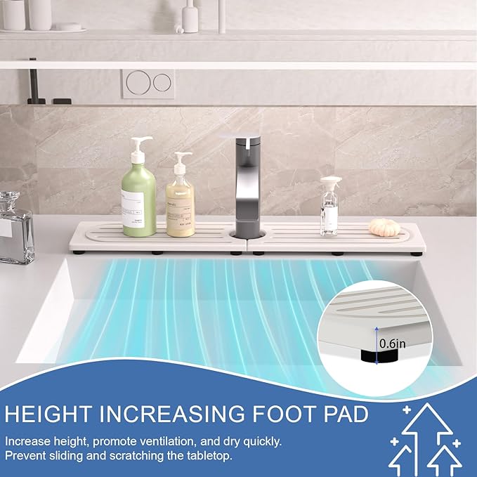 Lyxel Kitchen Faucet Mat, Quick Drying Diatomite Sink Faucet Mat Splash Guard for Kitchen, Water Absorbing Stone Tray for Sink, Absorbent Stone Drying Tray for Bathroom Counter
