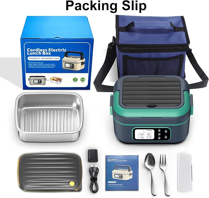 6.3 Cups Cordless Electric Lunch Box for Adults, 100W Rechargeable Battery Powered Automatic Scheduled Heated Lunchbox, Rapid Heating Portable Food Warmer BPA Free for Hot Meals Anywhere