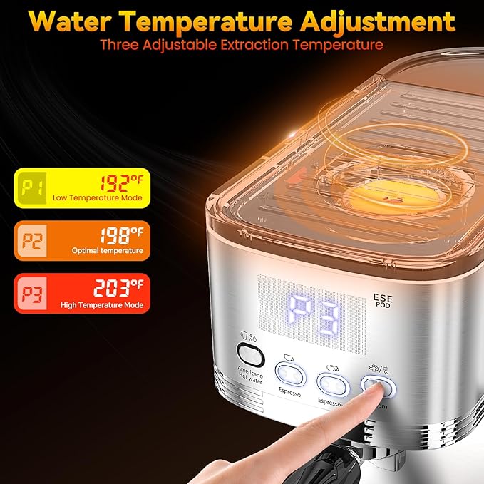 Espresso Machine 20 Bar, Stainless Steel Espresso Maker with Steam Milk Frother,Expresso Machine for Home Temperature Control and LED Display, Coffee Machine for Cappuccino, Latte, Americano