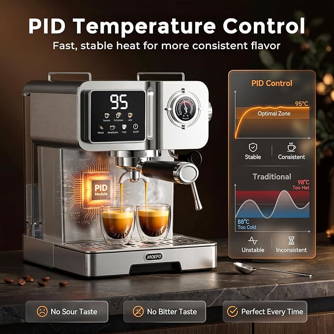 58mm Espresso Machine with Milk Frother, 20 Bar Semi-Automatic Coffee Maker, Visual Pressure Gauge & Touchscreen LCD Display, Professional Home Espresso Machine for Latte & Cappuccino, Silver