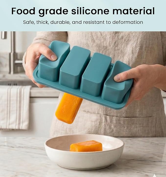 DOQAUS Silicone Freezer Molds, Reinforced Steel Frame 1 Cup Ice Cube Trays with Lid, 2 Pack 4-Cavity BPA-Free Soup Containers for Meal Prep, Kitchen