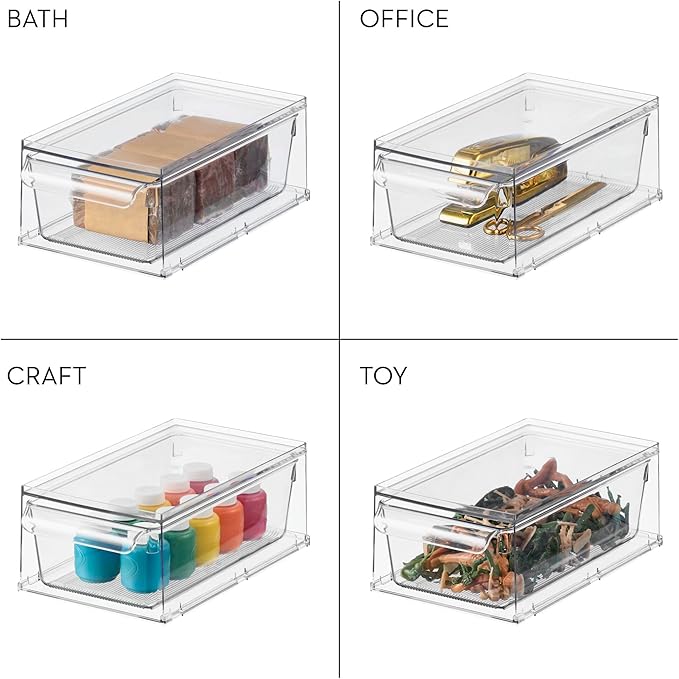 iDesign Stackable Kitchen Storage Drawer for Fridge, Pantry, Under-Sink, or Cabinet - Set of 2 - Clear