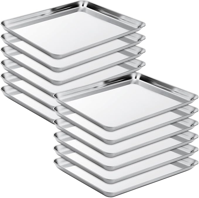 Zopeal 12 Pcs Metal Serving Trays for Food,Baking Sheet Pan Stainless Steel Small Nonstick Cookie Sheet Set Quarter Baking Pan,Toaster Oven and Dishwasher Safe(16 x 12 x 1 Inch)