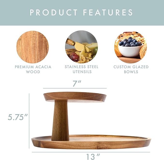 Charcuterie Board Set - Round Acacia Cheese Board Tiered Tray Stand with Accessories - House Warming Gifts for New Home, Bridal Shower & Wedding Gift, Birthday Gifts for Women