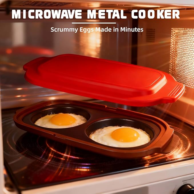Quick-Heat Microwave Egg Cooker|Poacher|fryer, Multi-use Maker for 2 Eggs for Breakfast Sandwiches, Dishwasher-Safe Portable for Home,Travel,Gifts (Red)