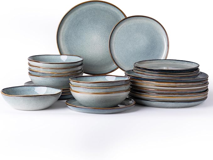 AmorArc Ceramic Dinnerware Sets,Handmade Reactive Glaze Stoneware Plates and Bowls Sets,Highly Scratch Resistant | Dishwasher & Microwave Safe Dishes Set,Service for 8 (24pc)