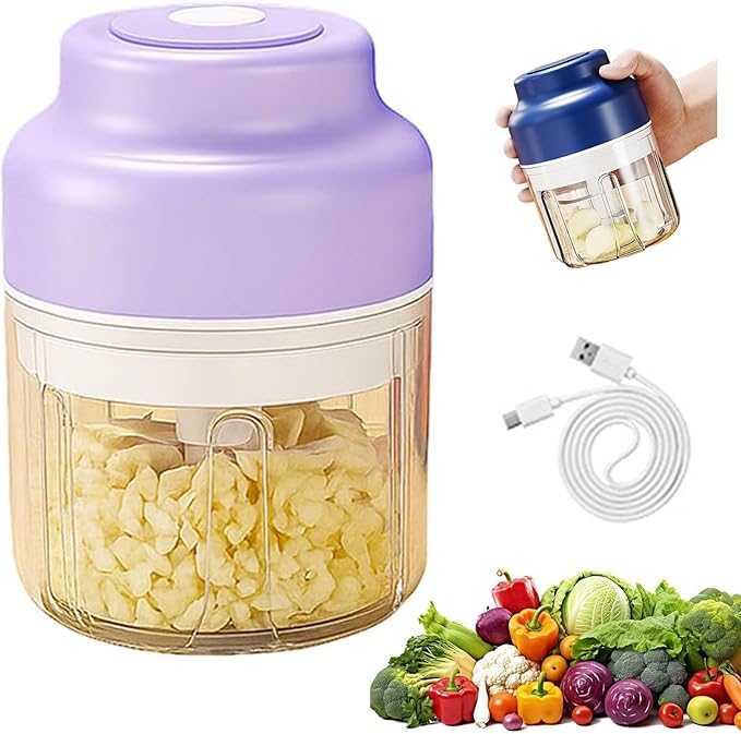 2026 New Household Electric Garlic Crusher, Rechargeable Mini Food Chopper with USB Cable, Strong Battery Life, One-Touch Operation for Chopping Garlic, Onion (Purple, S)