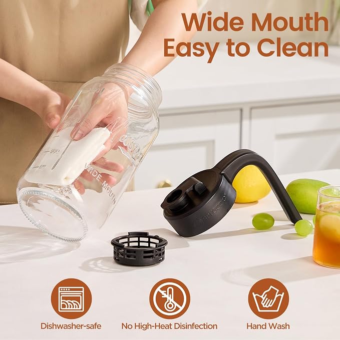 Mason Jar Pitcher - Airtight & Leakproof Glass Pitcher with Lid, Perfect for Breastmilk, Cold Brew, and Sun Tea, 2 Quart (64 oz) Mason Jar with Pour Spout Lid