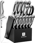 WIZEKA Kitchen Knife Set with Block: 15PCS German Stainless Steel Knife Block Set,One-Piece Design Knives Set for Kitchen, Professional Knife Set with Built-in Sharpener,Starry Sky Series Mothers Day