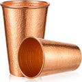 Willinglong 2 Pcs 100% Pure Copper Cup Tumblers 18.5 oz Handcrafted Hammered Copper Cups, Ayurvedic Health Benefits Drinking Vessel for Family Health Water, Cocktails, Iced Tea Glasses(Crimping)