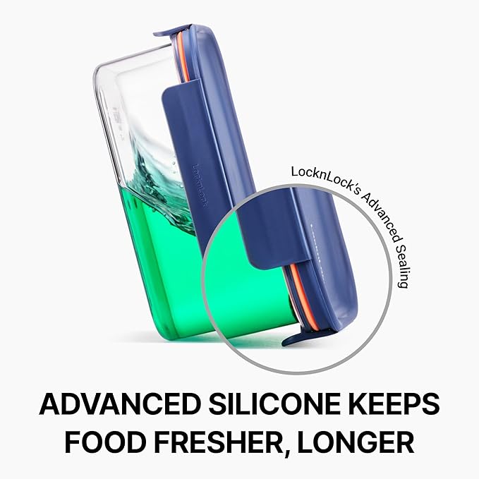 LocknLock Tritan Plastic Bisfree Modular Plus Food Storage Container Set, Lunch, Meal Prep, Stackable, BPA-Free, Leakproof, Freezer-Safe, 10 Pieces, 5 Boxes and 5 Lids, Navy, 910ml
