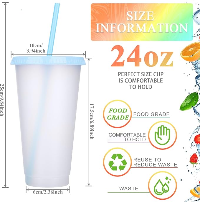 Honeydak 100 Pack Tumbler with Straw and Lid Bulk Cups for Gifts Glitter Plastic Coffee Cups 24-27 oz Reusable Water Bottle Iced Coffee Travel Mug Party Favors for Birthdays Travel (Mixed Color)