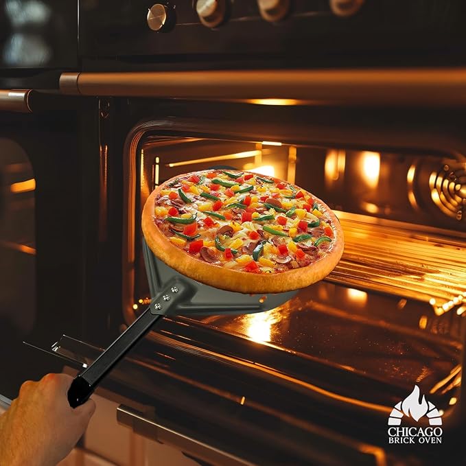 Chicago Brick Oven Perforated Pizza Peel - 12"x15" Anodized Aluminum Pizza Steel, 11" Handle, 26" Overall Length - Ideal Pizza Turning Peel for Pizza Oven, Brick Oven, Baking Bread