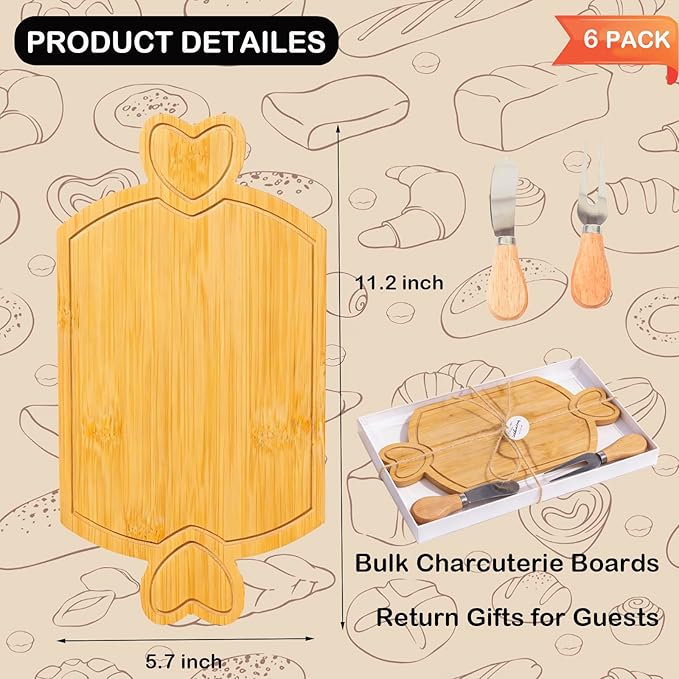 6 Set Bridal Baby Shower Favors Return Gifts for Guests, Small Bamboo Cutting Boards Bulk, Mini Charcuterie Boards Gift Set, Bulk Cheese Boards for Wedding Birthday Party Thank you Gifts