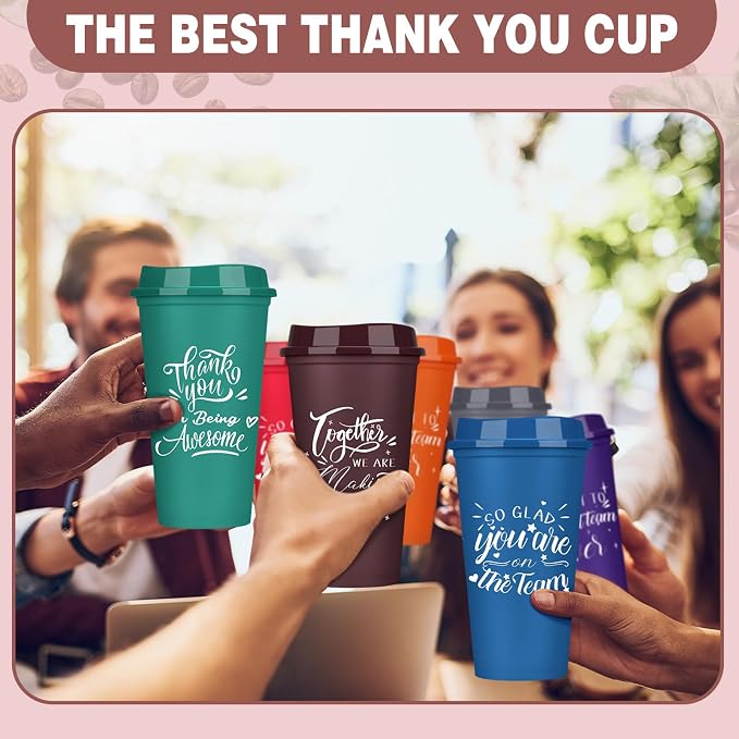 Pickmesh 15 Pcs Employee Appreciation Gifts Bulk 16 oz Plastic Tumblers with Lids Graduation Teacher Appreciation Gifts Reusable Coffee Cups for Staff Volunteer Coworker Team (Colorful)