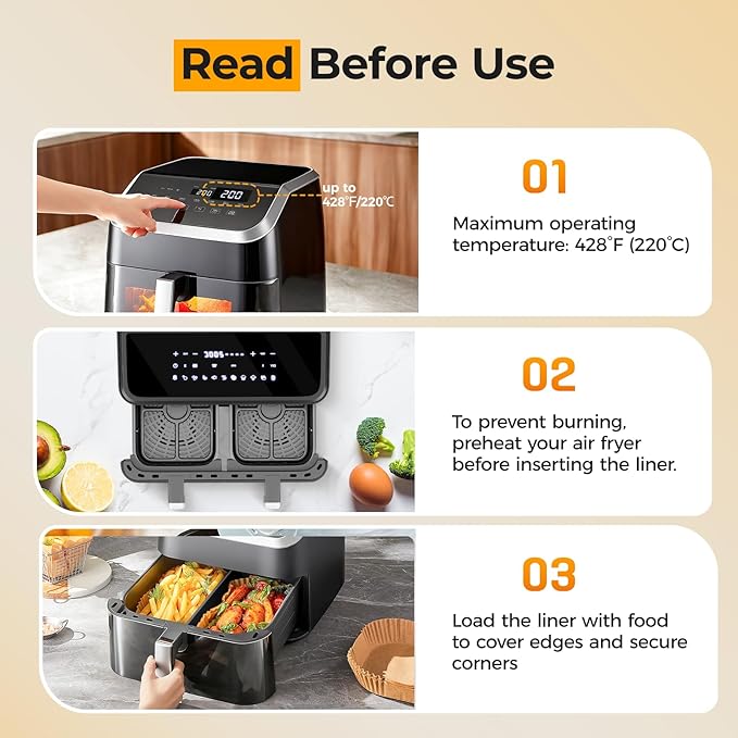 125Pcs Air Fryer Liners Disposable for Dual Basket, 8x5.5 Inch Rectangle Parchment Paper for Ninja DZ201 DZ401, Chefman/COSORI 2-Basket Air Fryer, Oil Proof Paper Liner by Vailnd