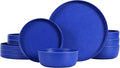 Webbylee 12 Piece Melamine Dinnerware Set for 4 - Shatterproof Matte Blue Round Plates & Bowls, Lightweight Unbreakable Tableware for Camping, RV, Patio & Indoor Outdoor Use, Dishwasher Safe