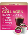 VitaCup Beauty Collagen Coffee Pods for Hair, Skin & Nails, with Biotin & Folate, Medium Dark Roast, Keto Friendly, Single Serve Pod Compatible with Keurig K-Cup Brewers,64 Ct