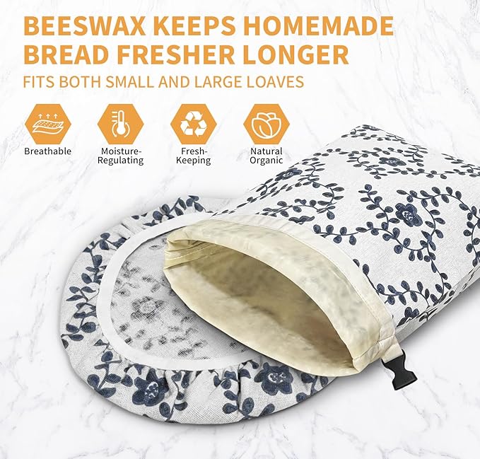 2 Pack Reusable Beeswax Bread Bags for Sourdough: Natural Cotton Storage Bag with 2 Pack Bowl Covers for Bread Proofing, Easy to Clean Freezer Food Bags, Keep Your Loaf Fresh for Days, XL 17x13 Inch