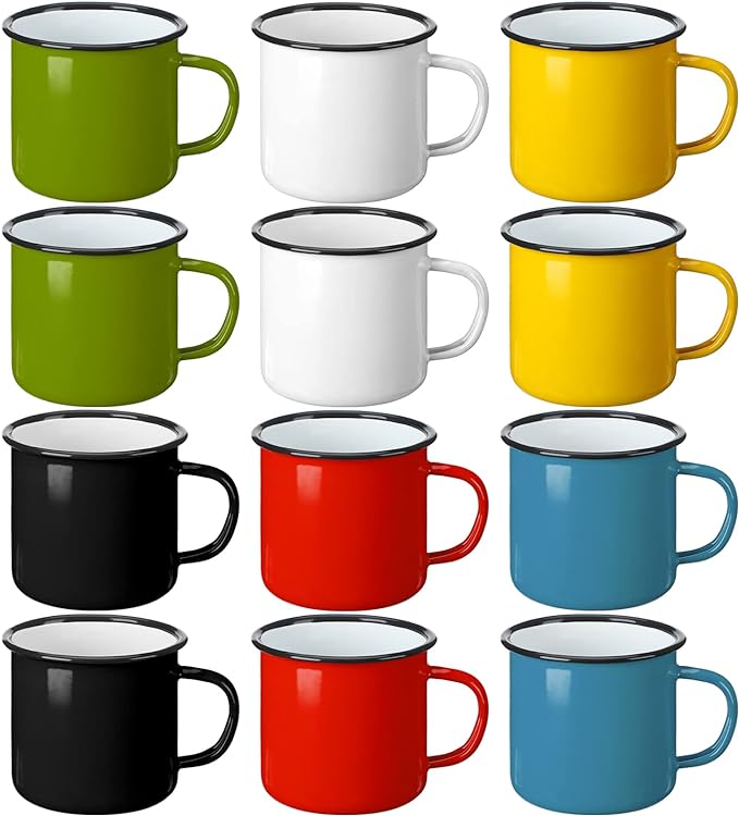 meekoo 24 Pcs Enamel Camping Mugs Bulk 12 oz Portable Coffee Cups Colored Enamelware Campfire Mugs Vintage Drinking Cups with Handle for Coffee Home Office Camping Picnic Travel Indoor and Outdoor