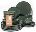 Pokini Plates and Bowls Sets for Family of 6, Ceramic Dinnerware Sets, Kitchen Dish Set, Microwave & Dishwasher Safe Dishware, Highly Durable Reactive Glazed Dinner Set, Forest Green