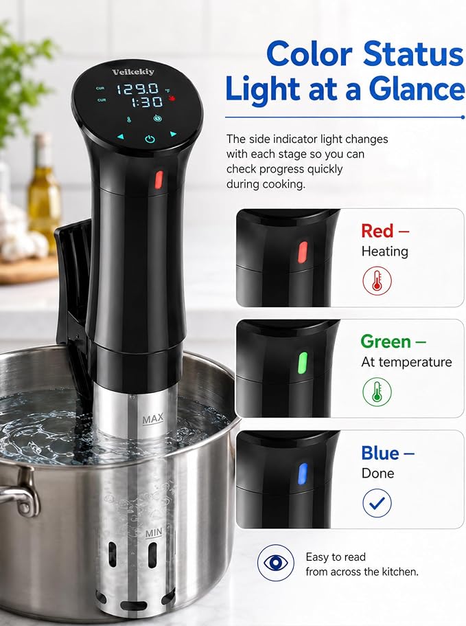 1100W Sous Vide Cooker with Precision Temperature Control & Digital Timer | Immersion Circulator Machine for Steak, Chicken, Fish, Eggs & Vegetables, Quiet Design, 304 Stainless Steel, Fits Most Pots