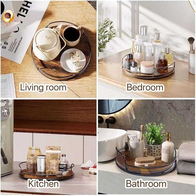 Lazy Susan Organizer 2 Pack for Table Top, 10'' and 9'' Wooden Lazy Susan Turntable Organizer for Cabinet Pantry Kitchen Countertop Organizer Spice Organization