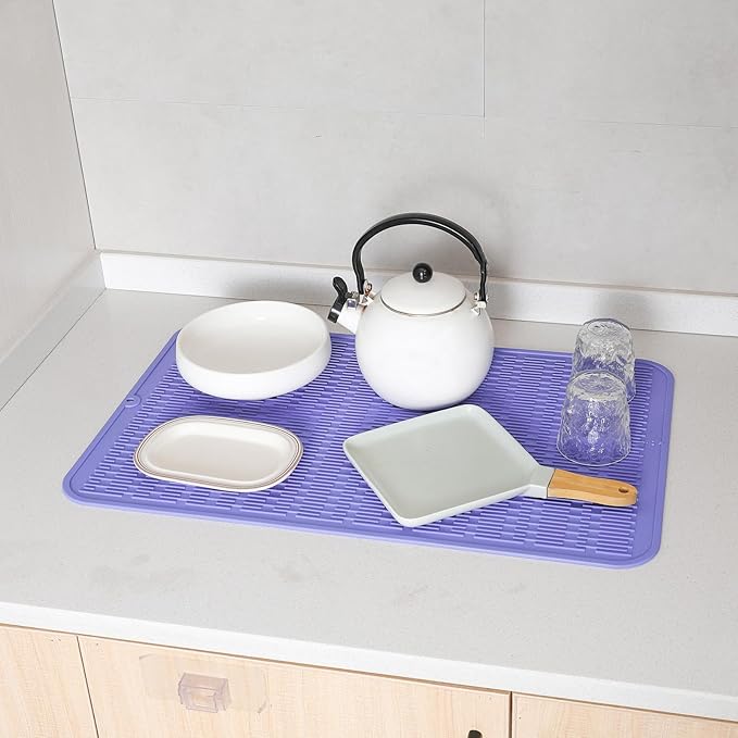 MicoYang Silicone Dish Drying Mat for Multiple Usage,Easy clean,Eco-friendly,Heat-resistant Silicone Mat for Kitchen Counter or Sink,Refrigerator or Drawer Liner Light Purple 3XL 28 inches x 18 inches