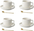 5 Ounce Espresso Cups Set of 4, Small Coffee Cups with Saucers and Spoons, White Cream Ceramic Demitasse Espresso Mugs