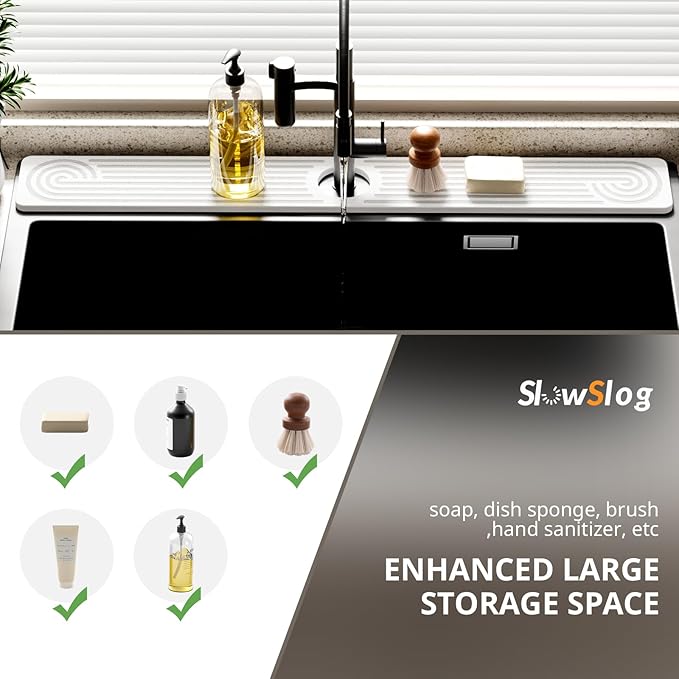 Quick Dry Sink Splash Guard - 30" Instant Dry Diatomite Faucet Mat Stone Sink Tray - Quick Drying Water Stone - for Kitchen and Bathroom Sink - White