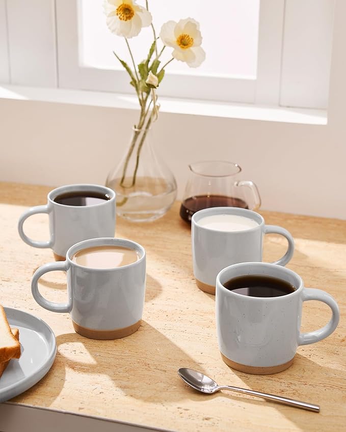 famiware Coffee Mugs for 4, 13 oz Mug Set, Dringking Cup with Handle for Coffee, Tea, Cocoa, Milk, Milkyway Serise, Ligth Gray